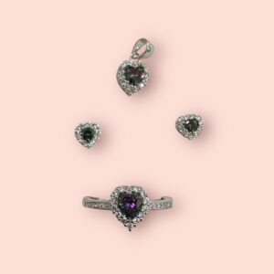 Anillo + Aros + Dije - Corazón Cubic Plata Italiana