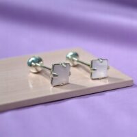 Aros Cubic Cuadrado Rosa - Plata 925