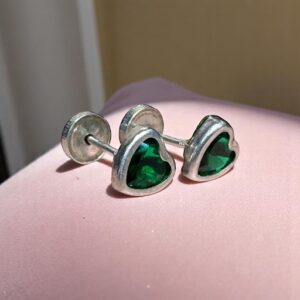 Aros Corazón - Plata 925 y Cubic Verde