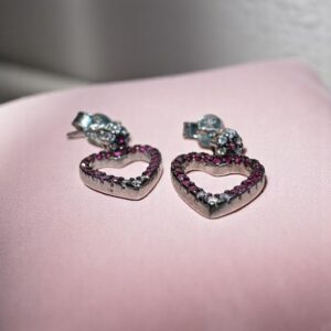Aros Corazón - Plata 925 y Cubic Rosa y Blanco
