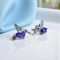 Aros Colibrí - Plata 925 y Cubic Violeta