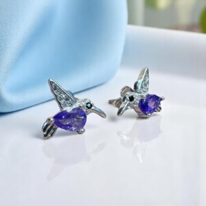 Aros Colibrí - Plata 925 y Cubic Violeta