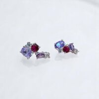 Aros c/ Cubic Violeta y Rosa - Plata 925