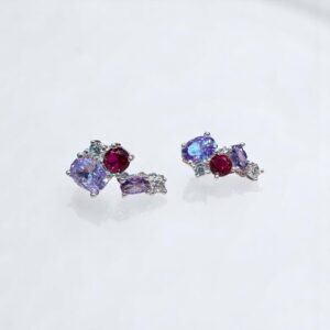 Aros c/ Cubic Violeta y Rosa - Plata 925