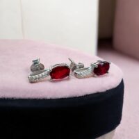 Aros Plata 925 - Cubic Rojo y Blanco