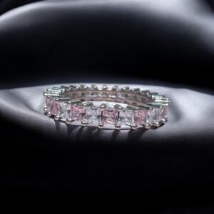 Anillo Aro Halo Rosa - Plata 925 y Cubic