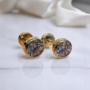 Aros Abridores Redondo c/Cubic Blanco - Oro 18K