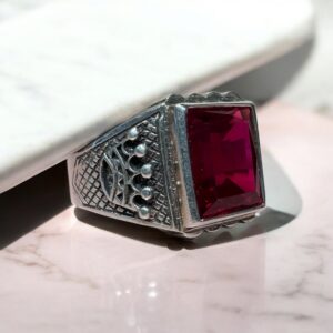 Anillo Corona c/ Piedra Cubic Rojo - Plata 925