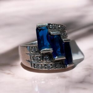 Anillo c/ Piedra Cubic Azul- Plata 925