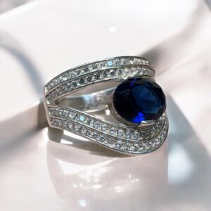 Anillo c/ Piedra Cubic Azul- Plata 925