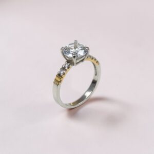 Anillo Solitario - Plata y Oro