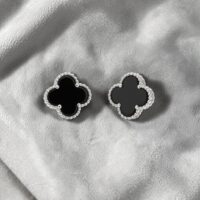 Aros Trébol Negro - Plata 925