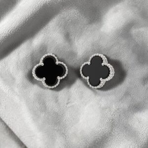 Aros Trébol Negro - Plata 925