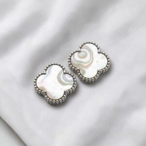 Aros Trébol Blancos Grande - Plata 925