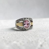 Anillo Piedra Rosa - Plata y Oro