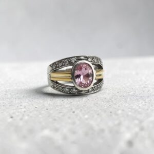 Anillo Piedra Rosa - Plata y Oro