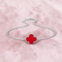 Pulsera Trébol Rojo – Plata 925