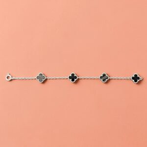 Pulsera 4 Tréboles Negros – Plata 925